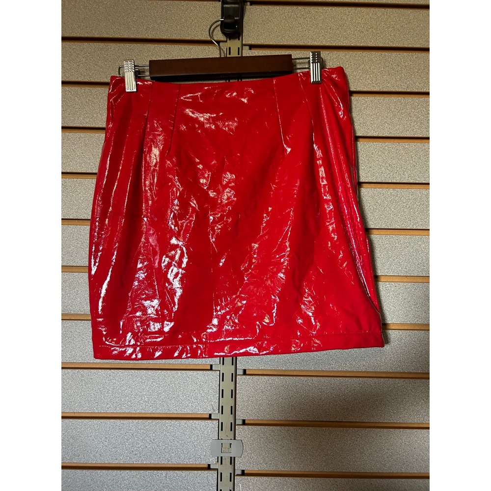 Just Quella Red Patent PU Leather Mini Skirt Size L US 10 Glossy High Shine